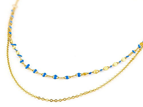 10k Yellow Gold Blue Enamel Station Multi-Row 18 Inch Necklace - Size 18