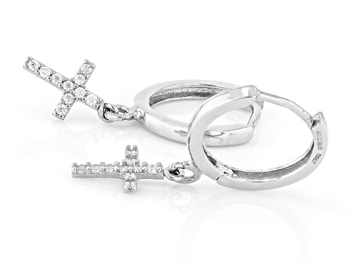 Splendido Oro™ Rhodium Over 14k White Gold 0.12ctw Bella Luce® Dangle Cross Earrings