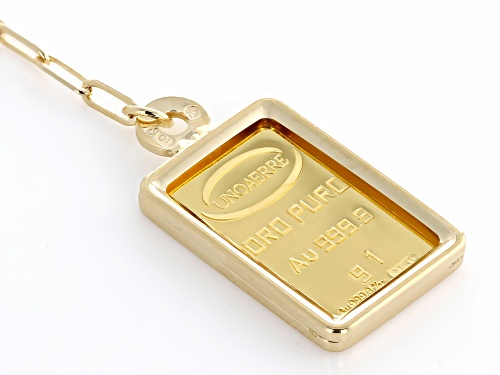 24k Yellow Gold 1g Classic Ingot with 10k Yellow Gold Frame Paperclip Chain Y-Necklace - Size 18