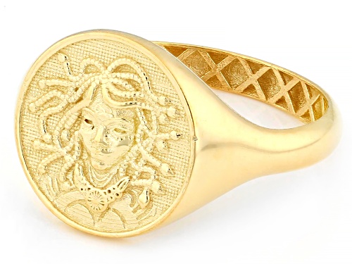 10k Yellow Gold Medusa Signet Ring - Size 7
