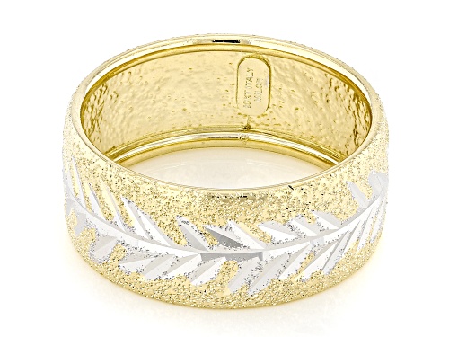 10k Yellow and White Gold Diamond Cut and Satin Finish Leaf Band Ring - Size 7