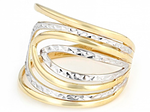 10k Yellow and White Gold Diamond Cut Multi-Row Marquise Ring - Size 6