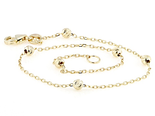 10k Yellow Gold Diamond Cut Beaded Station Bracelet - Size 7.5