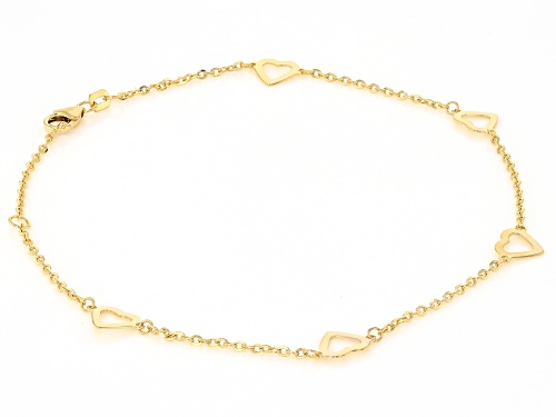 10k Yellow Gold Heart Station Anklet - Size 9