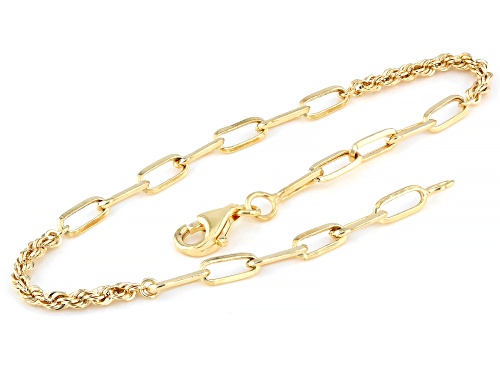 10k Yellow Gold 3mm Paperclip and Rope Mixed Link Bracelet - Size 8