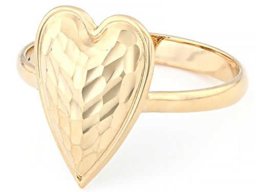 14k Yellow Gold Heart Hammered Ring - Size 8