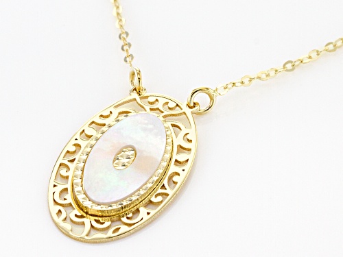10K Yellow Gold Flat Rolo 20 Inch Chain Necklace with Mother of Pearl Pendant - Size 20