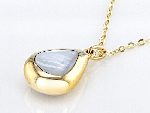 10K Yellow Gold 18K Inch Flat Rolo Chain Necklace With Mother Of Pearl Teardrop Shape Pendant - Size 18