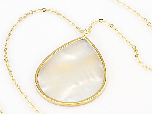 White Mother Of Pearl 10K Yellow Gold Drop 18 Inch Necklace - Size 18