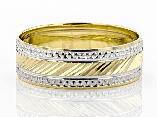 10K Two-Tone Diamond Cut Band Ring - Size 7