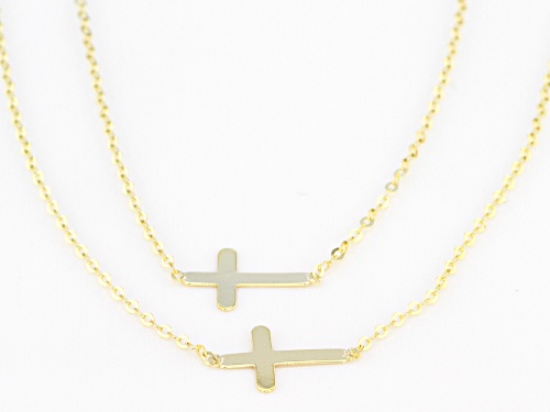 10k Yellow Gold Double Cross Multi-Row 18 inch Necklace - Size 18