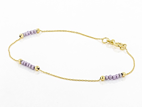 10K Yellow Gold Diamond Cut Rolo Chain Bracelet with .75ctw Purple Diamond Simulant - Size 7.25