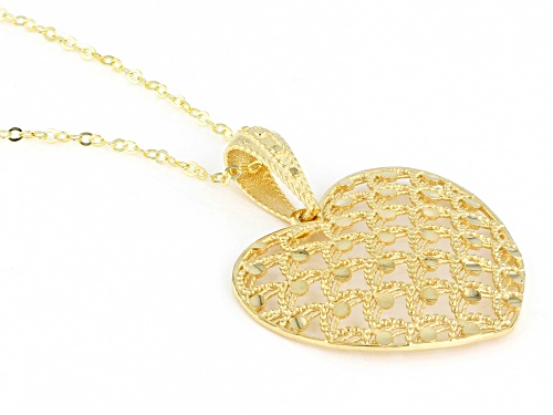 10K Yellow Gold Laser Cut Heart Pendant with 18 Inch Cable Chain - Size 18