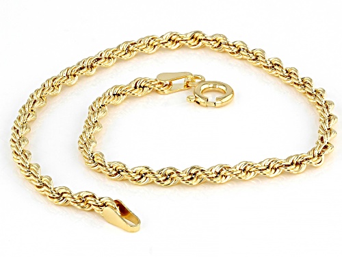 10K Yellow Gold 2.6MM Rope Link Bracelet - Size 7.25