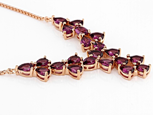 6.74ctw pear shape raspberry color rhodolite 18k rose gold over sterling silver necklace - Size 18