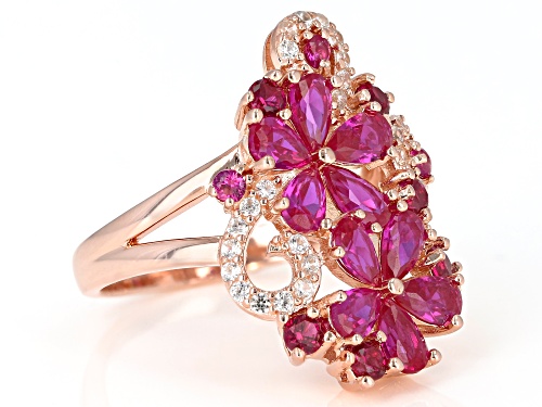 2.81ctw pear shape & round lab created ruby with .30ctw white zircon 18k rose gold over silver ring - Size 10