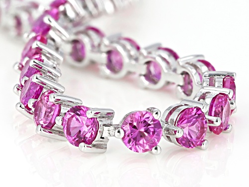 13.60ctw Round Lab Created Pink Sapphire Rhodium Over Silver Tennis Bracelet - Size 8