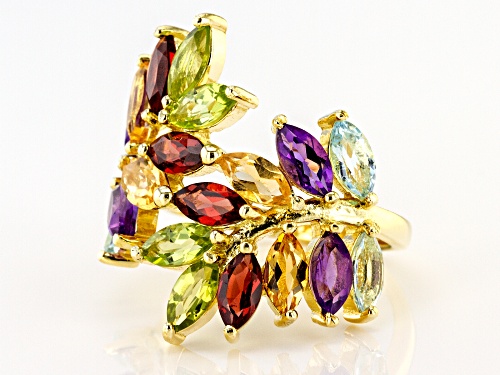 4.60ctw Sky Blue Topaz, Red Garnet, Amethyst, Citrine & Peridot 18k Gold Over Silver Bypass Ring - Size 7