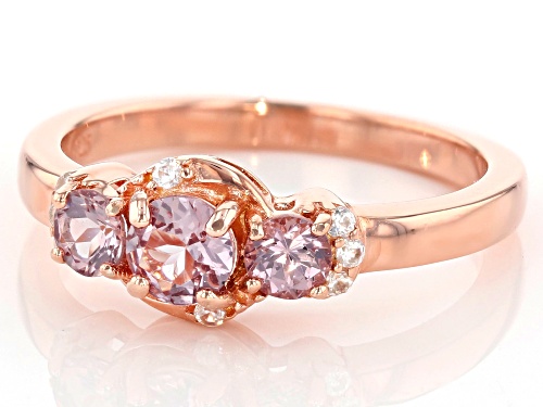 .76ctw round color shift garnet & .07ctw round white zircon 18k rose gold over silver 3-stone ring - Size 5