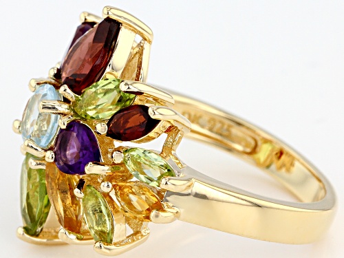4.36ctw Mixed Shape Multi-Gemstone 18k Yellow Gold Over Sterling Silver Cluster Ring - Size 7