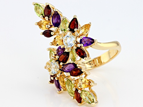 4.95ctw Mixed Shape Multi-Gemstone 18k Yellow Gold Over Sterling Silver Bypass Ring - Size 7