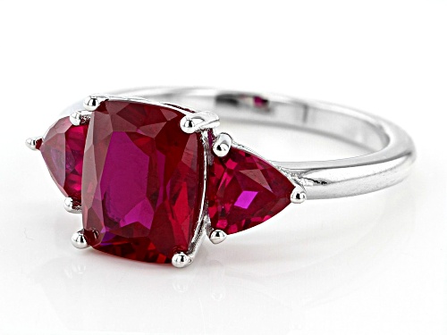 1.78ct Rectangular Cushion & .75ctw Trillion Lab Created Ruby Rhodium Over Silver 3-Stone Ring - Size 10