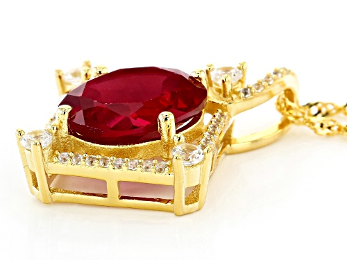 5.61ct Oval Lab Created Ruby & .42ctw White Zircon 18k Yellow Gold Over Silver Slide With Chain