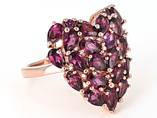 4.95ctw Pear Shape & Round Raspberry Color Rhodolite 18k Gold Over Silver Heart Shape Ring - Size 8