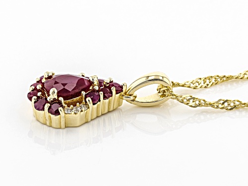 1.07ctw Pear shape & Round Burmese Ruby, .09ctw Zircon 18k Gold Over Silver Pendant W/ Chain