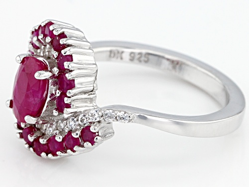 1.49ctw Oval & Round Burmese Ruby With .23ctw Zircon Rhodium Over Sterling Silver Ring - Size 10