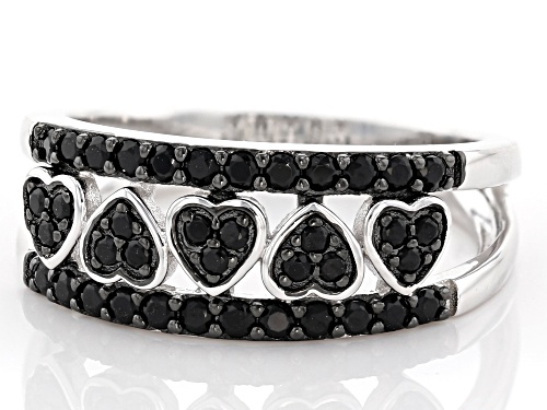 .39ctw round black spinel rhodium over sterling silver heart detail band ring - Size 8