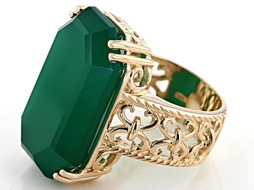 25x15mm Emerald Cut Green Onyx 18k Yellow Gold Over Sterling Silver Solitaire Ring - Size 6