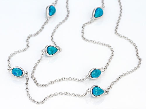 PEAR SHAPE AND OVAL CABOCHON BLUE TURQUOISE RHODIUM OVER STERLING SILVER NECKLACE