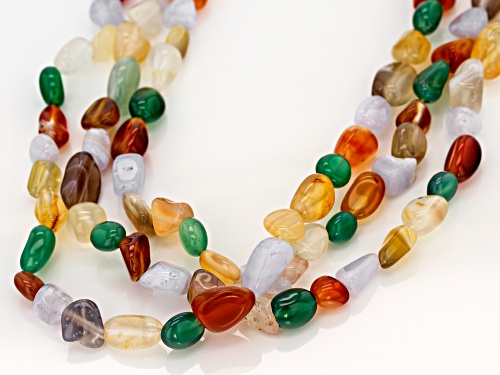 Free-Form Multi-Gemstone Nugget Sterling Silver 3-Strand Necklace - Size 20