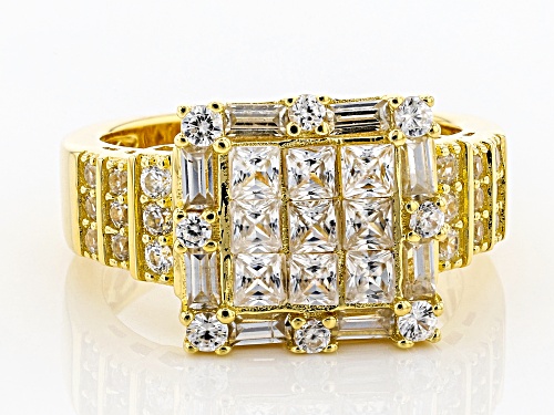 2.36CTW ROUND,SQUARE,BAGUETTE WHITE ZIRCON 18K YELLOW GOLD OVER STERLING SILVER RING - Size 7
