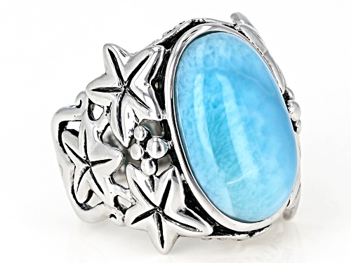 17.50x11mm Oval Cabochon Larimar Sterling Silver Starfish Ring - Size 7