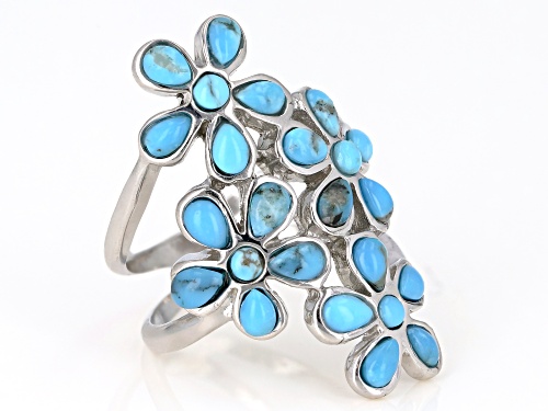 4x2.5mm Pear Shape & 2.5mm Round Turquoise Sterling Silver Flower Ring - Size 7