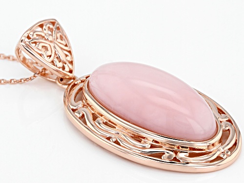 25x12mm Oval Cabochon Peruvian Pink Opal 18k Rose Gold Over Silver Solitaire Pendant With Chain