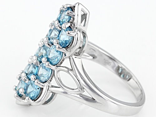 4.84ctw Round Blue Zircon Rhodium Over Sterling Silver Cluster Ring - Size 8