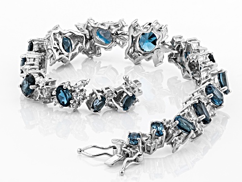 15.20ctw London Blue Topaz with 5.69ctw White Topaz Rhodium Over Sterling Silver Bracelet - Size 8