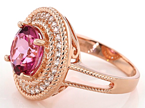 4.50ct Round Pure Pink(TM) Topaz & .60ctw Zircon 18k Rose Gold Over Silver Halo Ring - Size 7