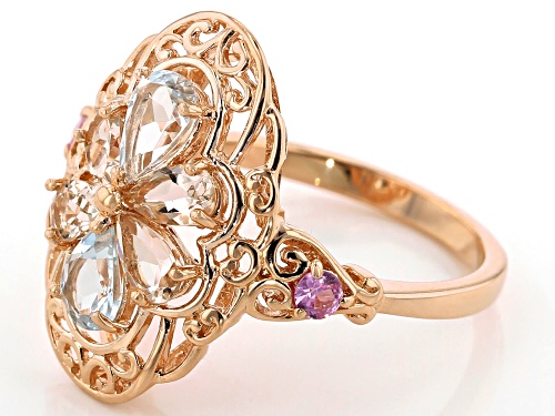 .51ctw Morganite, .56ctw Aquamarine & .13ctw Pink Sapphire 18k Rose Gold Over Sterling Silver Ring - Size 9
