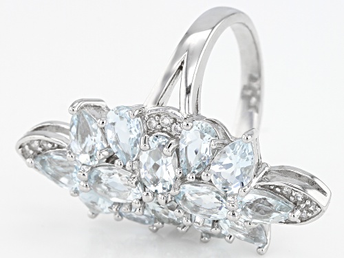 4.17ctw oval & pear shape aquamarine with .21ctw round white zircon rhodium over silver ring - Size 7