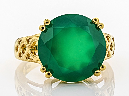 14mm Round Green Onyx 18k Gold Over Sterling Silver Solitaire Ring - Size 9