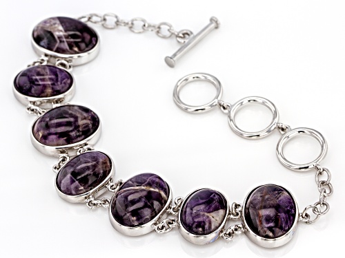 16x12mm and 14x10mm Oval Chevron Amethyst Rhodium Over Sterling Silver Bracelet - Size 7.25
