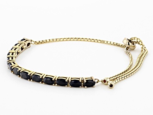 3.64ctw Oval Blue Sapphire 18k Gold Over Silver Bolo Bracelet, Adjusts to Approximately 6