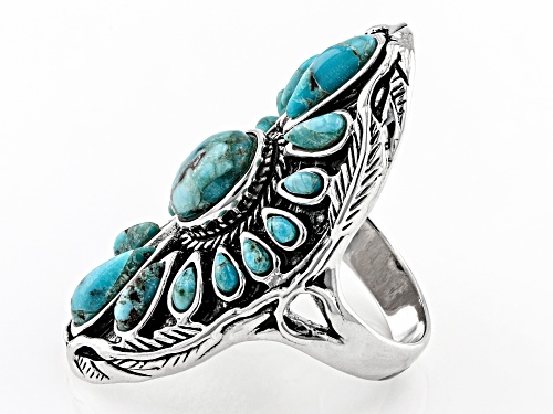 Southwest Style By Jtv™ Pear Shape And Oval Turquoise Rhodium Over Sterling Silver Ring - Size 8