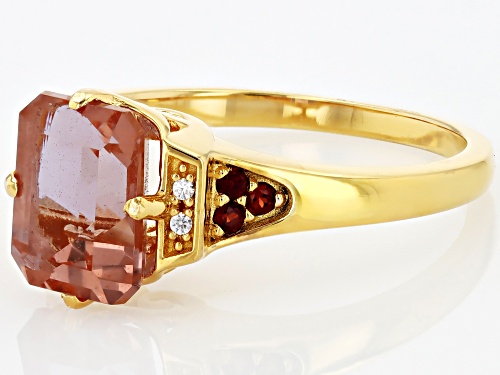 Lab Color Change Zandrite Octagon with Garnet & Zircon 18K Yellow Gold Over Silver Ring 2.09ctw - Size 8