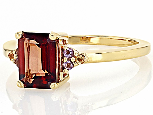 Red Labradorite Octagon 8x6mm with Amethyst & Citrine 18K Yellow Gold Over Silver Ring 1.33ctw - Size 7