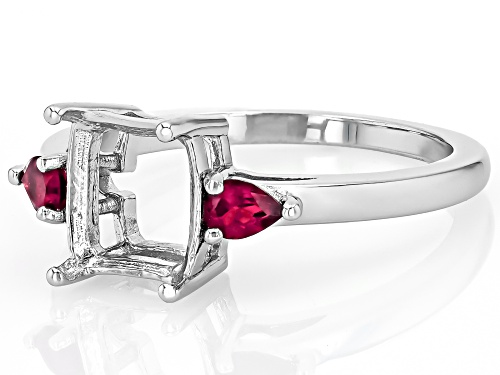 Semi-Mount 9x7mm Emerald Cut Rhodium Plated Sterling Silver Ring with Rhodolite Accent 0.37Ctw - Size 6